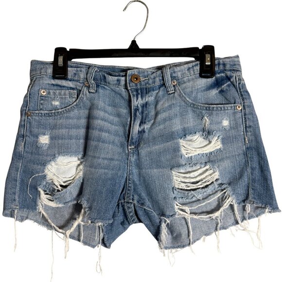 pistola Pants - Pistola Distressed Cut Off Denim Jean Shorts Womens 27 Asher Blue Mid Rise Rigid